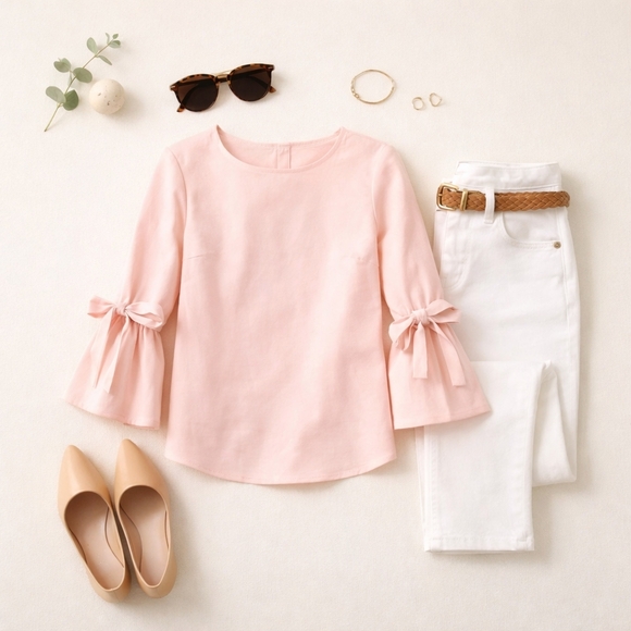 J. Crew Tops - J.Crew womens bell sleeve blouse with ties. Size XS Color light pink